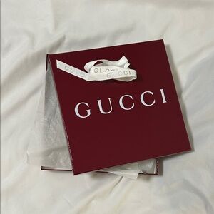 New Gucci matte Burgundy Gift Box with Gucci tissue and ribbon 67”.